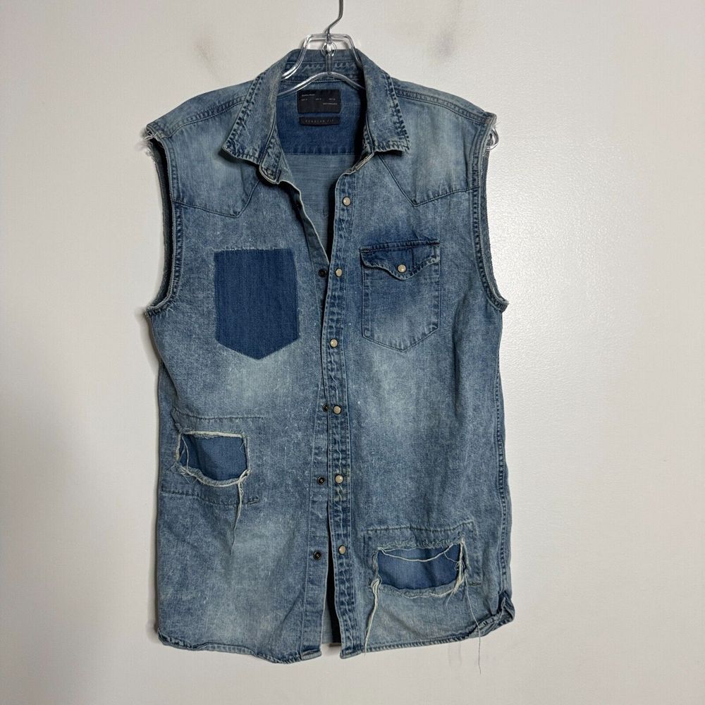 Zara Blue Denim Sleeveless Shirt
